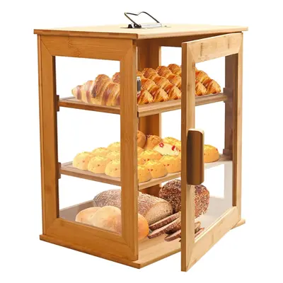 3 Tier Bamboo Bread Box, Bread Organizer, Bread Box-Collection Display Case with Transparent Win