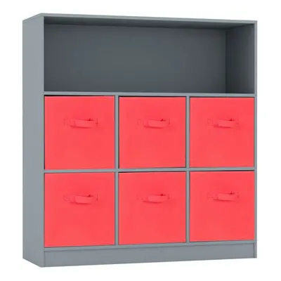 (Grey, Red) Wooden Cubed Bookcase Units Shelves Drawers