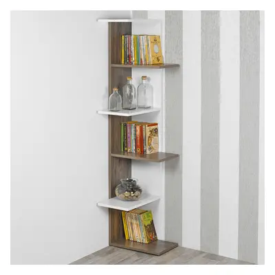 (White and Oak, 5) or Tier Wooden Modern Display Corner Bookcase