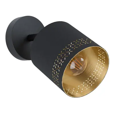 Wall Light Colour Black Shade Black Outer Gold Inner Fabric Bulb E27 28W