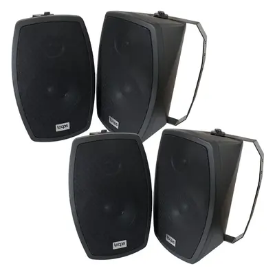 2x Pair 6.5" Outdoor Rated Weatherproof Black Wall Speakers 140W IP55