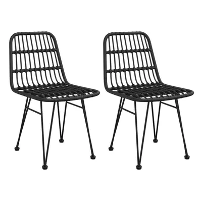 (black) vidaXL 2x Garden Chairs PE Rattan Patio Dinner Outdoor Picnic Seat Black/Brown