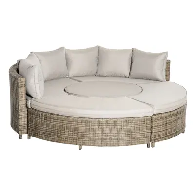 Outsunny PCs Outdoor Rattan Lounge Chair Round Daybed Table Set w/ Cushion