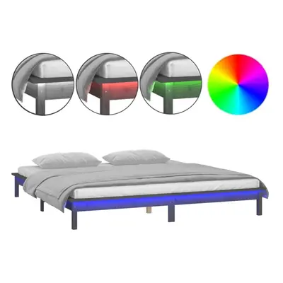 (grey, x cm) vidaXL Solid Wood LED Bed Frame Home Bedstead Platform Bed Multi Colours/Sizes