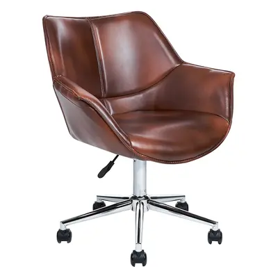 Faux Leather Desk Chair Brown NEWDALE