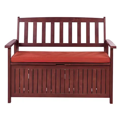 Garden Bench with Cushion SOVANA with Storage Acacia Wood Red