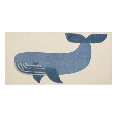 Cotton Kids Rug Whale Print x cm Beige and Blue SELAI