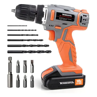 Terratek 18V Electric Cordless Drill Combi Drill Driver Screwdriver Set