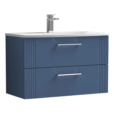 Retro Drawer Wall Hung Vanity Unit with Curved Tap Hole Ceramic Basin - 800mm - Satin Blue - Bal