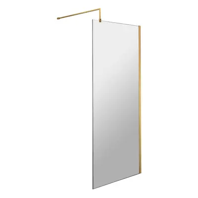 Wetroom 8mm Toughened Safety Glass Screen and Support Bar 760mm x 1850mm - Brushed Brass