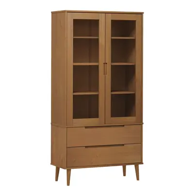 vidaXL Vitrine Cabinet Floating Shelf Rack Wall Cabinet Brown Solid Wood Pine