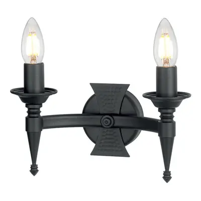 Twin Wall Light Beaten Metal Panels Separate Candle Holders Black LED E14 60W