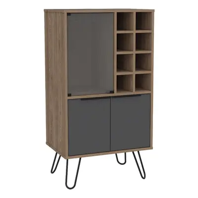 Two Tone Bleached Oak Wine Cabinet and Grey Door Storage Wine Glass Rack