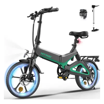 HITWAY E-bike for Adults 16" Folding Bike, 7.8Ah 36V Removable Battery with LED Front Light