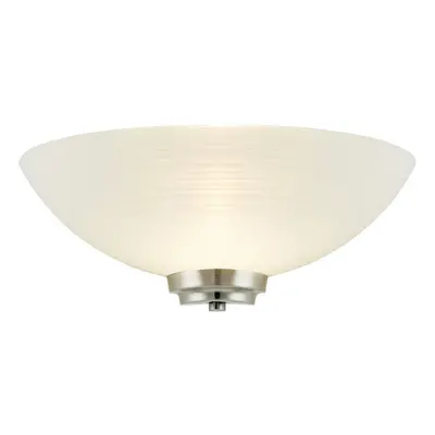 Dimmable LED Wall Light Satin Chrome White Line Pattern Glass Shade Dome Lamp