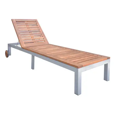 (Single) vidaXL Outdoor Sunlounger Sun Bed Garden Day Bed Lounge Solid Acacia Wood