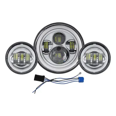 Motorcycle 7" LED Projector Headlight + 4.5" Passing Auxiliary Light With Aperture White And Yel