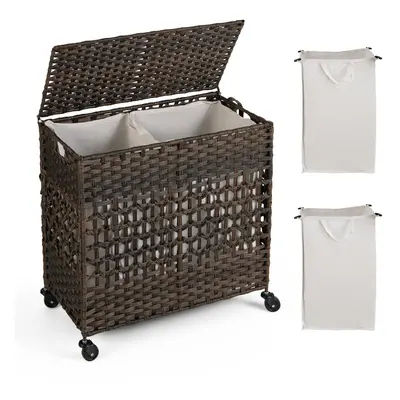 2-Section Laundry Hamper with Lid Laundry Baskets Home Clothes Sorter