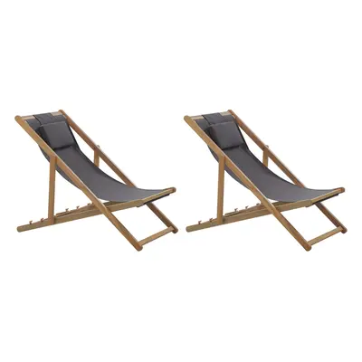 Set of Folding Deck Chairs and Replacement Fabrics (Various Options) Light Wood AVELLINO