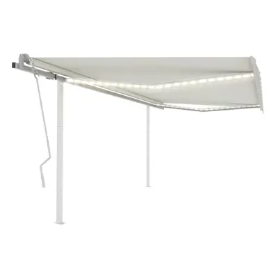 vidaXL Manual Retractable Awning with LED 4x3 m Cream Outdoor Garden Patio