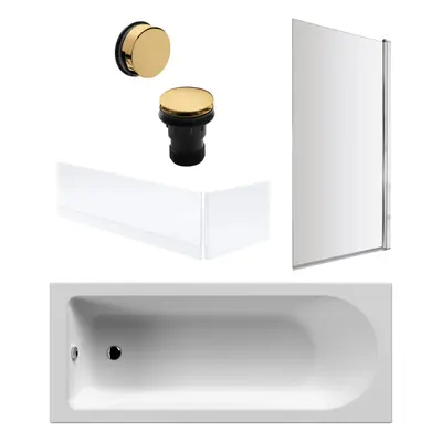 Round Single Ended Bath, Bath Screen, Panels and Brushed Brass Waste -1700x700mm