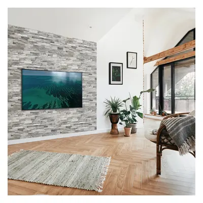 (Natural Grey, Set of 10) 3D Wall Panels with Adhesive Included (95.5x48cm) - Stone Slate Effect