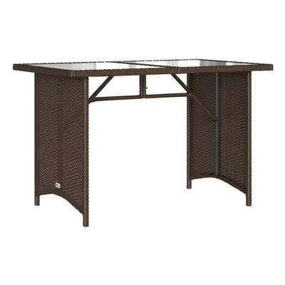 vidaXL Garden Table with Glass Top Outdoor Dining Table Brown Poly Rattan