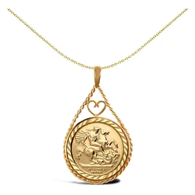 Jewelco London Solid 9ct Gold Love Heart Teardrop Rope St George & Dragon Medallion Pendant (Ful