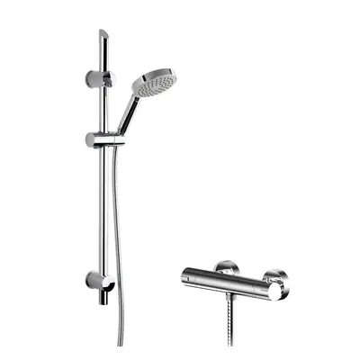 Current Round Thermostatic Bar Valve and Single Function Handset Slider Rail Kit Shower Bundle -