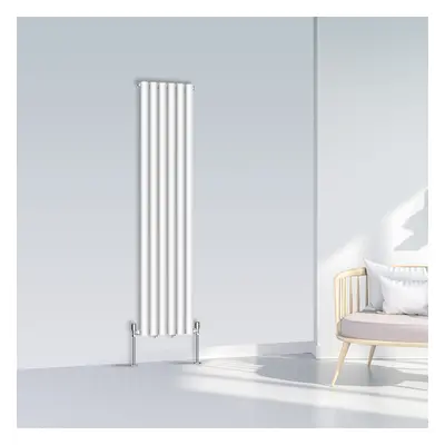 (1600x354mm Single, White) NRG Oval Column Designer Radiator Horizontal Vertical Central Heating