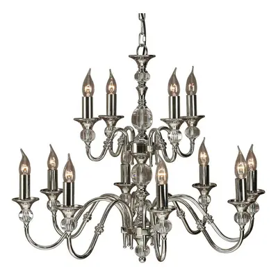 Diana Ceiling Pendant Chandelier Bright Nickel & K9 Crystal Curved Lamp Light