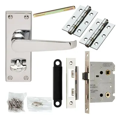 Door Handle & Bathroom Lock Pack Chrome Victorian Straight Thumbturn Backplate