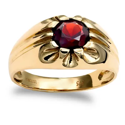 (Y) Jewelco London Men's Solid 9ct Yellow Gold Round Brilliant Garnet Claw Solitaire Gypsy Ring