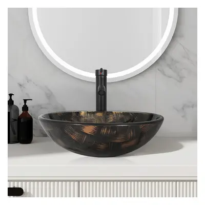 (Brown+Gold & Round Shape) Bathroom Sink Basin Countertop Wash Bowl Basin UK