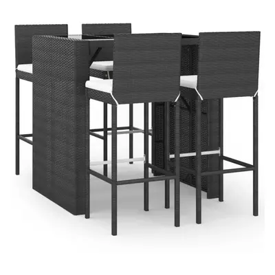 (black) vidaXL Garden Bar Set Table and Chair Piece with Cushions Grey Poly Rattan