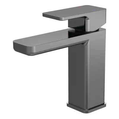 Square Mono Basin Mixer Tap & Push Button Waste - Brushed Pewter