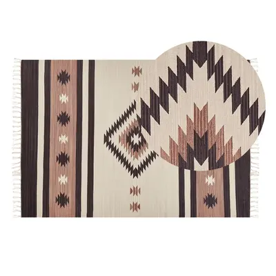 Cotton Kilim Rug x cm Beige and Brown ARAGATS