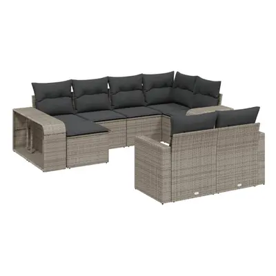 vidaXL Garden Sofa Set Piece with Cushions Outdoor Sofa Grey Poly Rattan