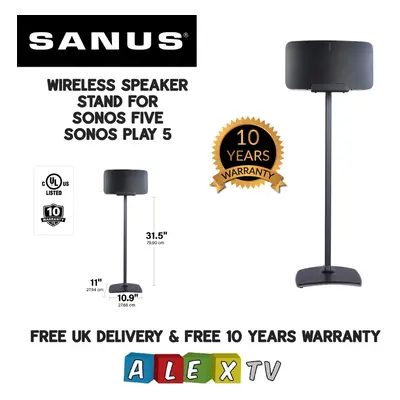 SANUS WSS52 Black Single Fixed Height Speaker Stand For Sonos Five or PLAY:5