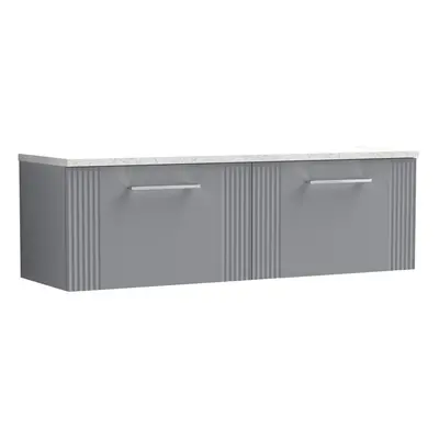 Retro Drawer Wall Hung Vanity Unit with Sparkling White Laminate Worktop - 1200mm - Satin Grey -