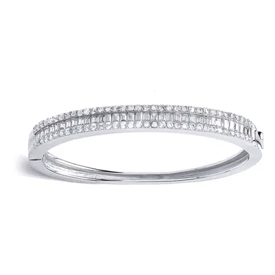 Jewelco London Girls Sterling Silver Baguette Cubic Zirconia Eternity Baby Bangle Bracelet - GVG