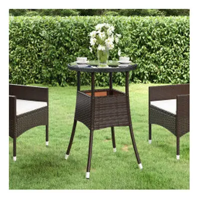 vidaXL Garden Table Ã60 cm Tempered Glass and Poly Rattan Brown Patio Table