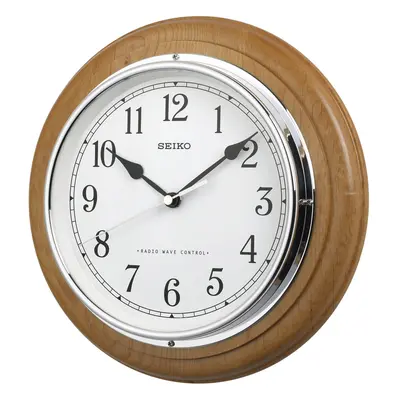 Seiko Deluxe Radio Controlled Round Wooden Wall Clock QXR129S