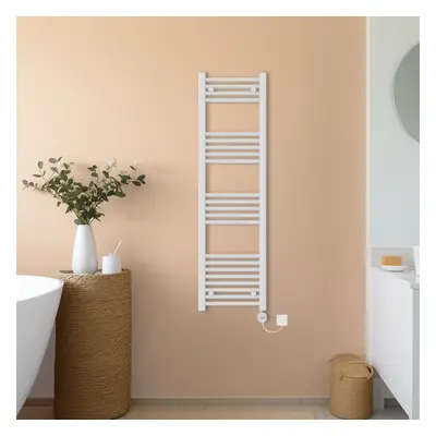 (White, 1400x400mm) NRG Prefilled Thermostatic Electric Straight Heated Towel Rail Radiator