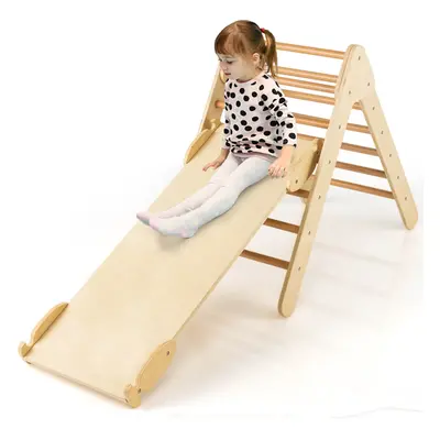 Wooden Climbing Triangle Toddler Climbing Toy w/2-in-1 Reversible Ramp