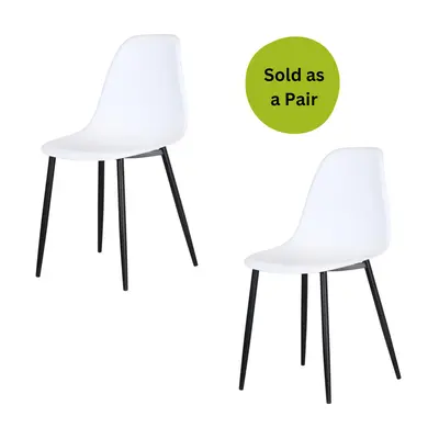 (White) Home Source Baldwin Pair of Curved Plastic Dining Chairs