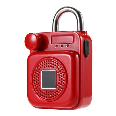 (Red) Mini Backpack Shape Bluetooth Speaker Smart Lock USB Charging APP/Fingerprint Unlock Padlo