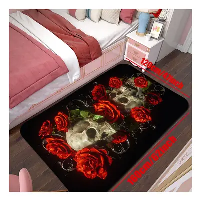 1pc Gothic Rose Skeleton Print Carpet Soft and Fluffy Floor Rug for Bedroom Living Room and Game