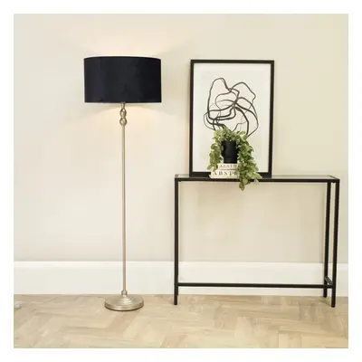 ValueLights Maggie Black Velvet Chrome Candlestick Floor Lamp