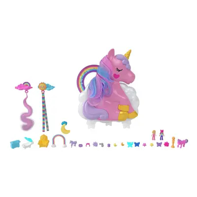 Polly Pocket 2-In-1 Travel Toy, Rainbow Unicorn Salon Styling Head with Micro Dolls & 20+ Access